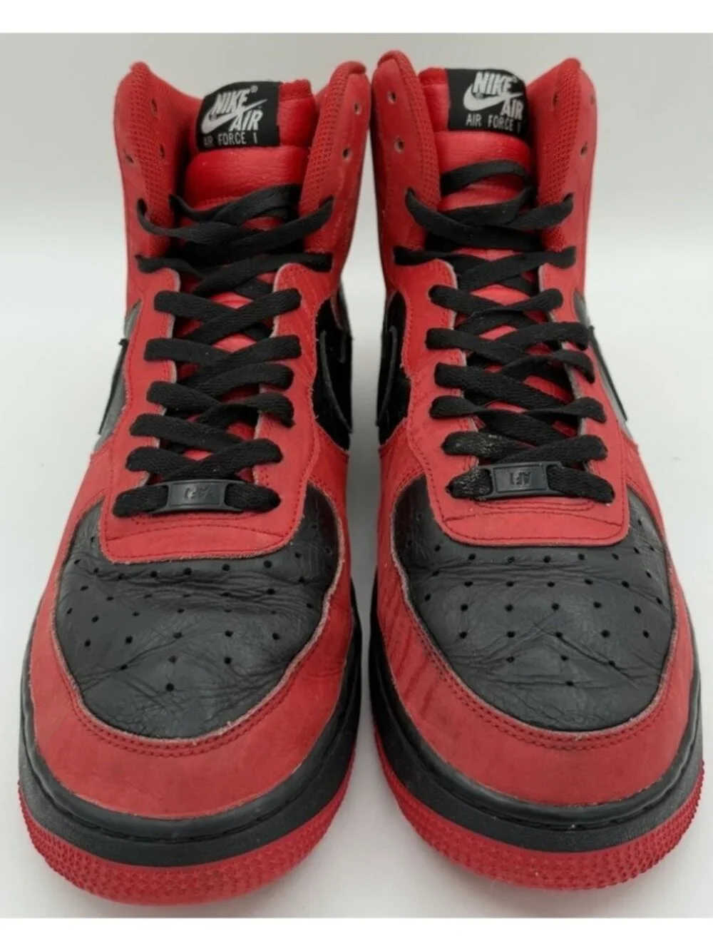 Nike By You Air Force 1 High Red Black Leather Shoes Sneakers DZ3610-900 Size 11